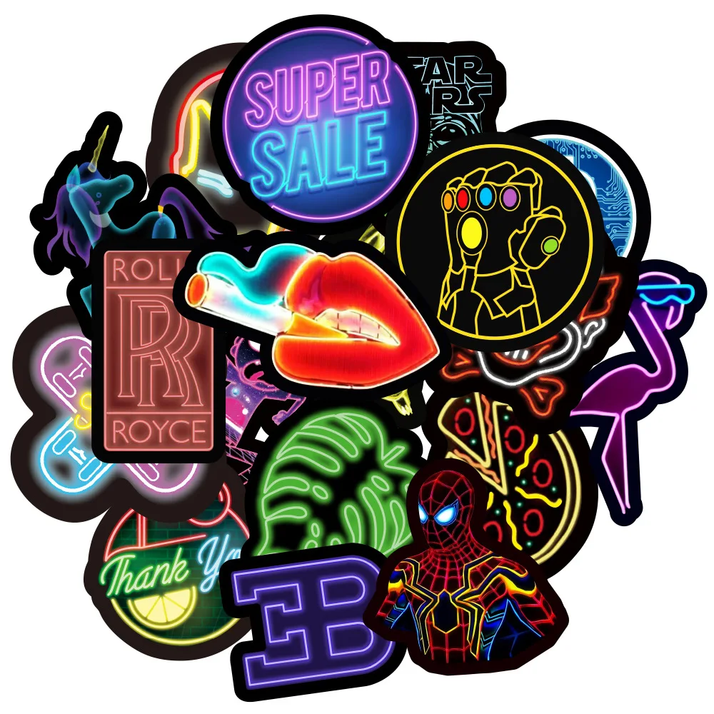 

50Pcs cool skateboard fashion Neon Lamp Stickers For Suitcase Skateboard Laptop Phone Car Styling DIY Decal waterproof ZH