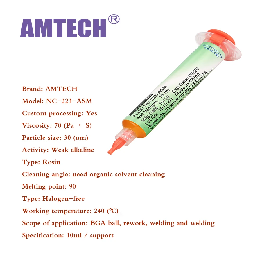 100% Оригинальный AMTECH NC-223-ASM BGA PCB нечистое паяльной пасты сварки передовых
