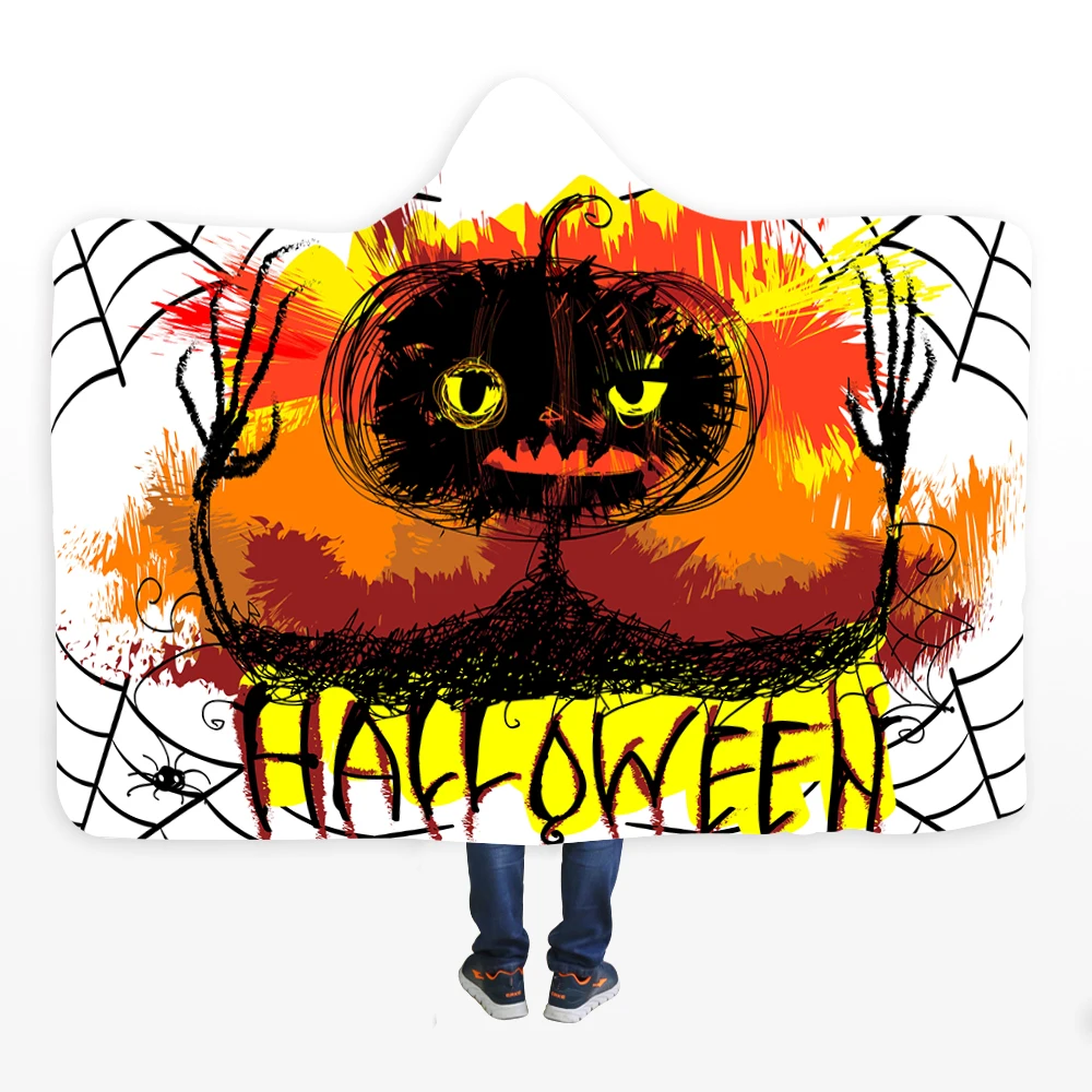

Happy Halloween Hooded Blanket Funny Pumpkin Lanterns Holiday Blanket Travel Wearable Blanket For Kids Adults Throw Blanket