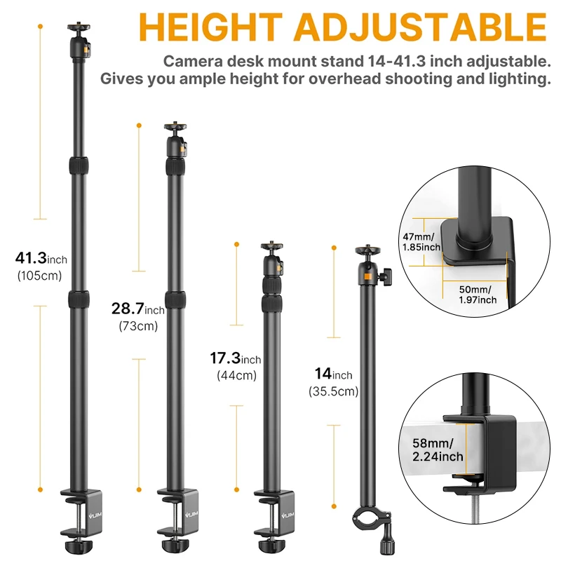 VIJIM LS01 Extend C Tripod Clamp 90cm Desk Light Stand Live Boom Arm with 1/4