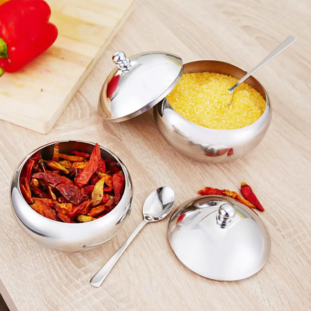 Сахарница графинчик из нержавеющей стали с крышкой и ложкой солевой шейкер соус