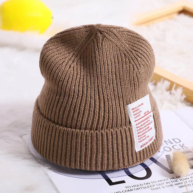 Warm Kids Winter Hats for Children Knitted Cap Solid Color Soft Crochet Boys Girls Beanie Hat