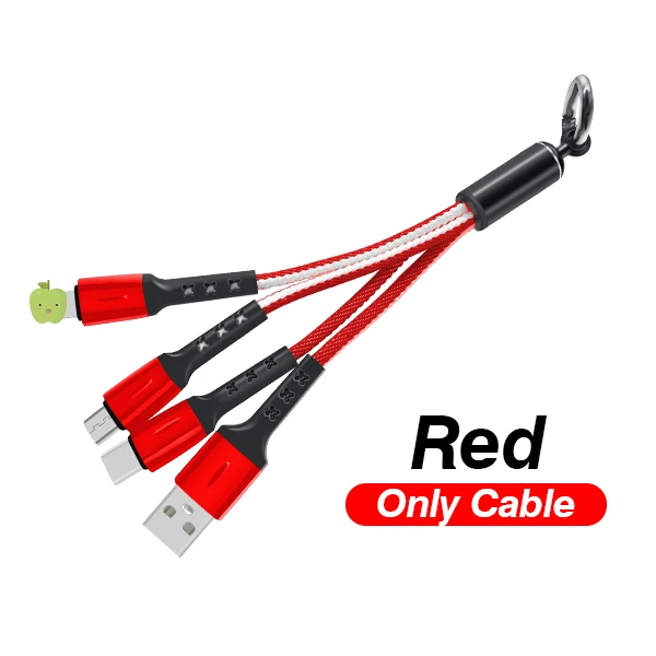 3-in-1-Red-White Мини 3 в 1 USB кабель брелок Портативный короткий Micro usb type C мульти зарядное устройство кабель для Xiaomi huawei iPhone Быстрая зарядка - Цвет: 3-in-1-Red-White