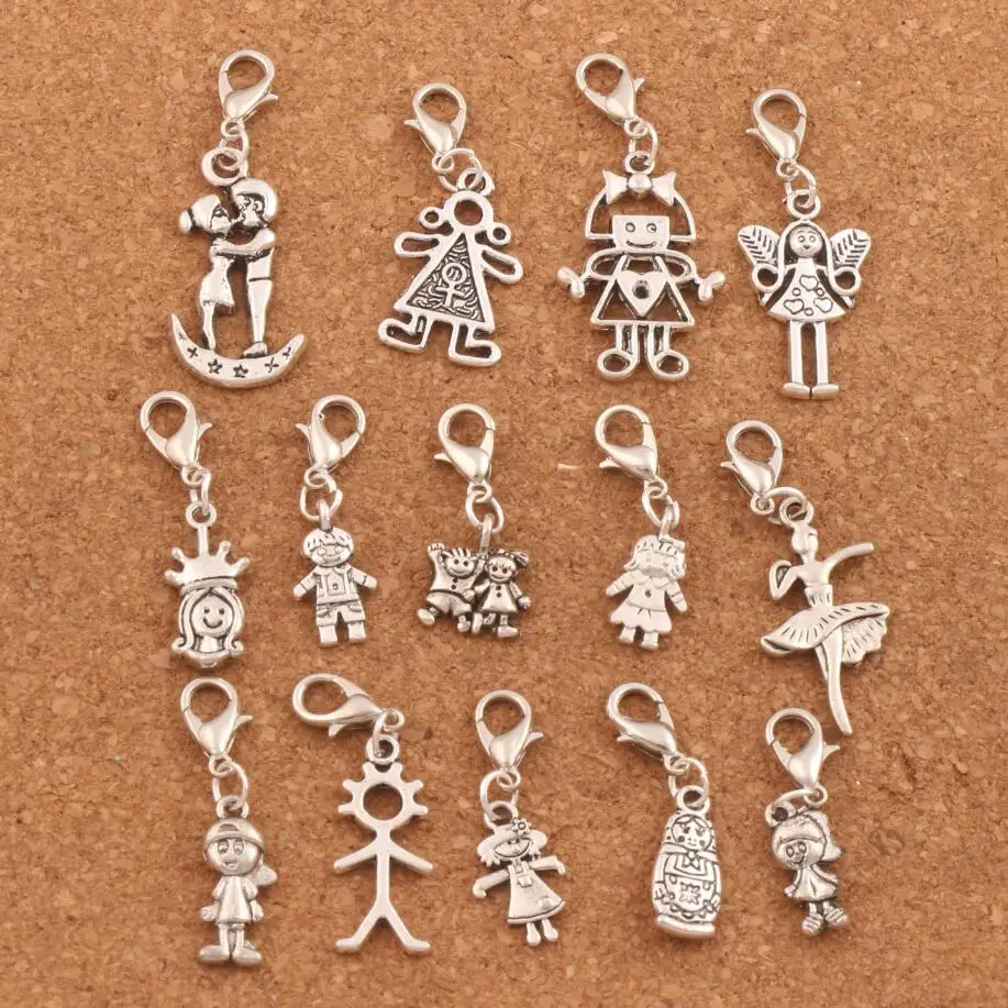 

28pcs Pretty Girl Boy Angel Heart Floating Lobster Claw Clasp Charm Beads CM54 Jewelry DIY