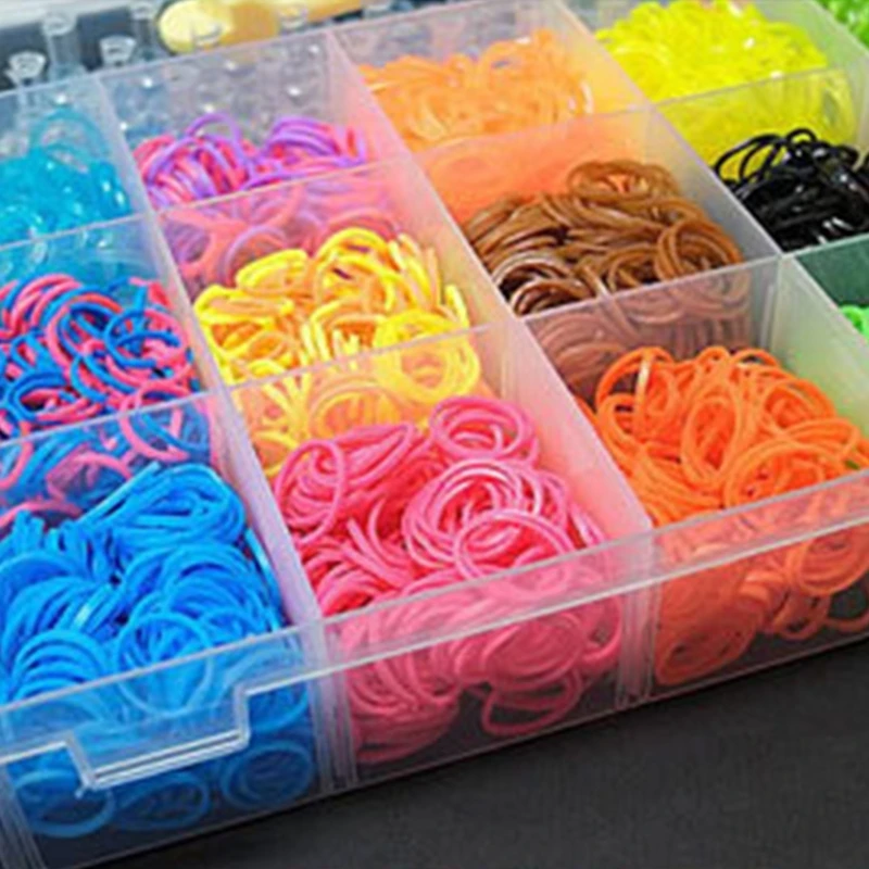 

Elastic Rubber Colourful Loom Bands Starter Box with Crochet Weaver Rainbow Bracelet Weaving Knitting Tool Kit for Kids Children