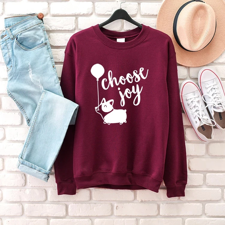 

Choose joy sweatshirt funny dog graphic cute kawaii 90s young girl gift street style spring autumn pure cotton pulllovers tops