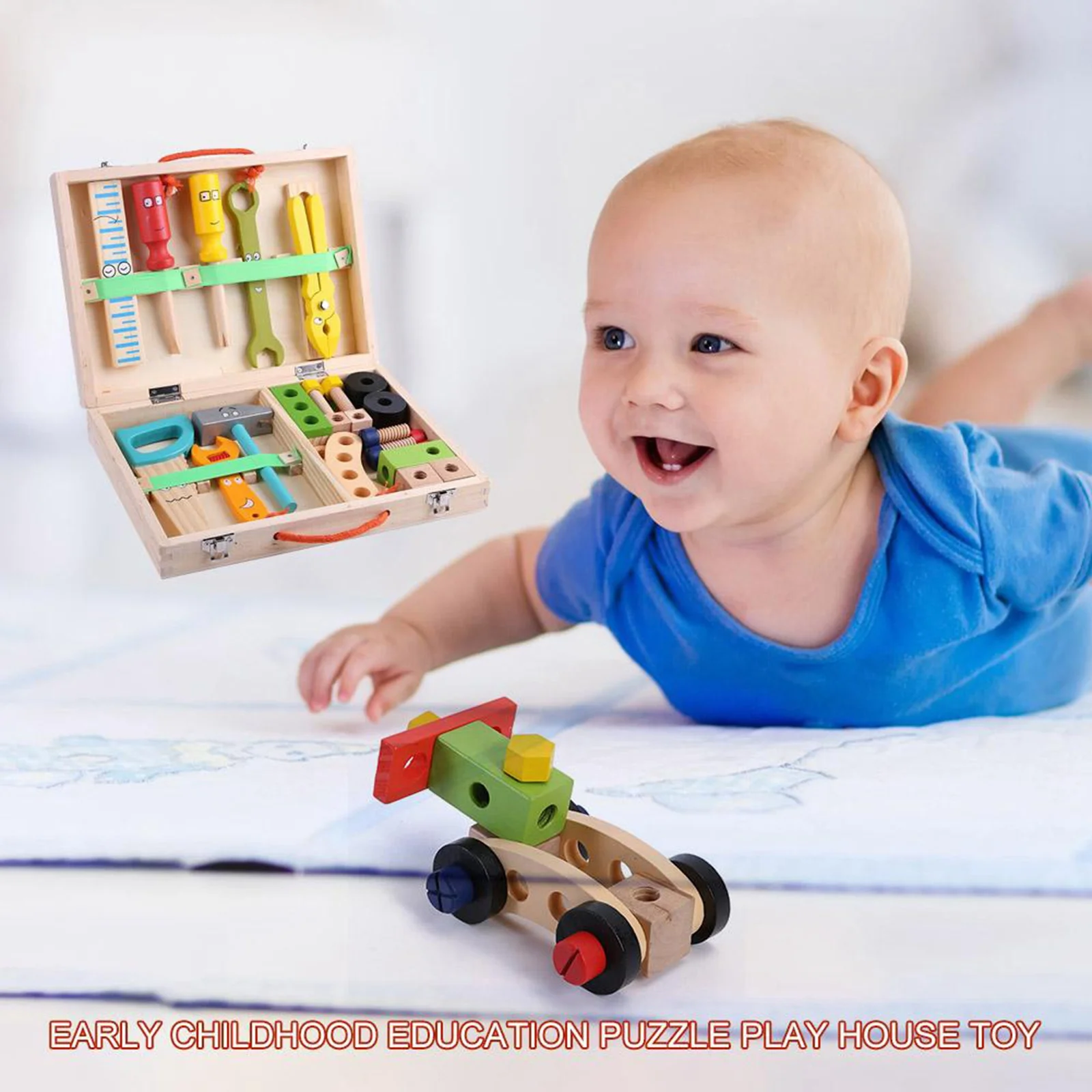 

Wooden Tool Set Children Toy Building Kit Role Play Repair Set Tool Multifunctional Toys Portable Repair Tool Box Cartoon Boy