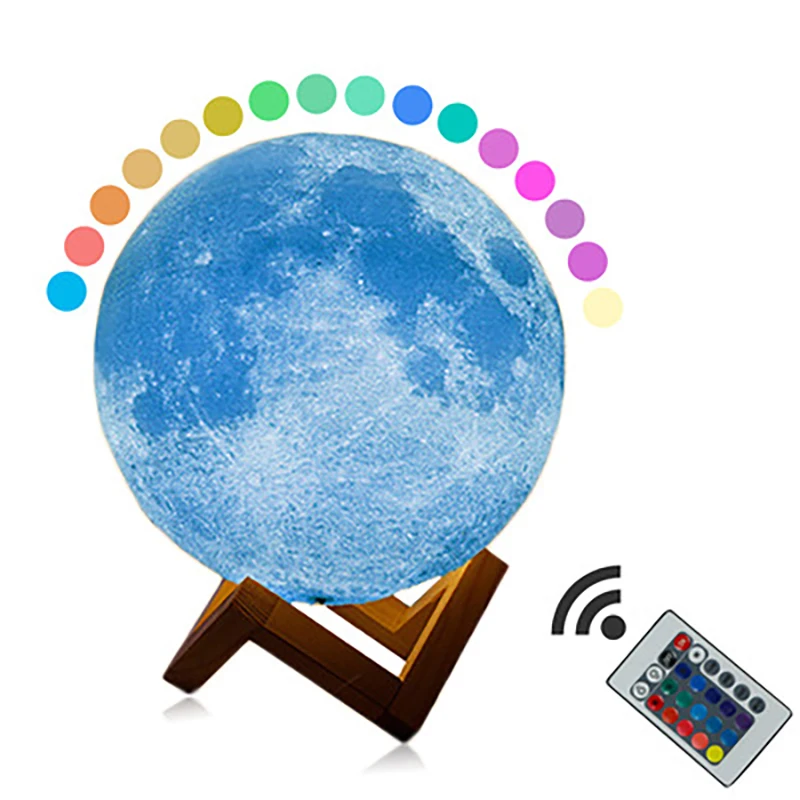 16 colors remote 3D печати светодиодный вулканической лавы Перезаряжаемые Луны лампа сенсорный Управление затемнения малыш исследование Спальня USB ночной Светильник украшение дома креативный подарок - Испускаемый цвет: 16 colors remote