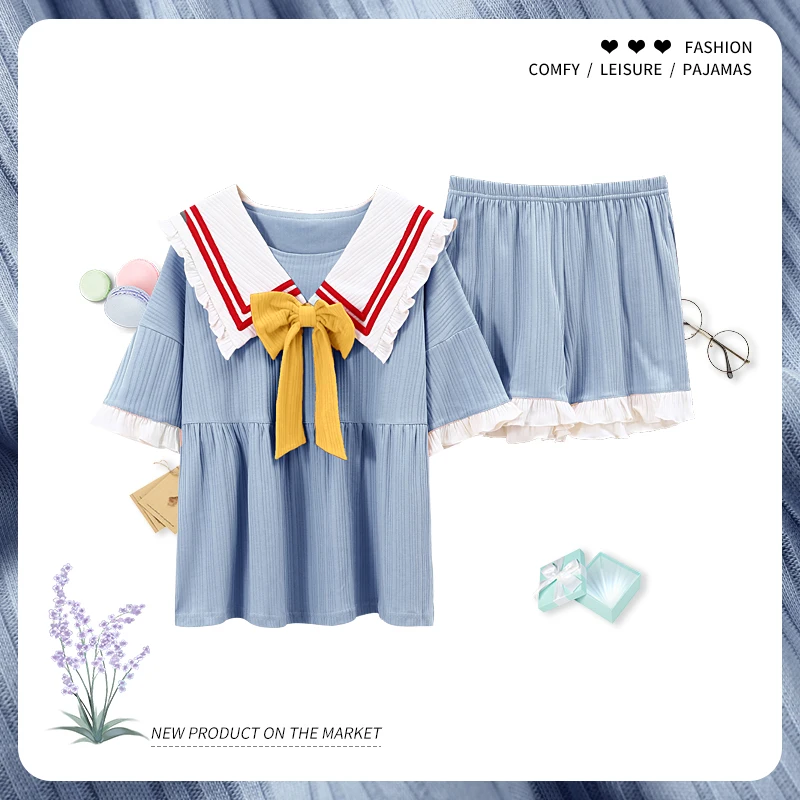 Пижамный комплект Женский хлопковый модная домашняя одежда в колледжском стиле