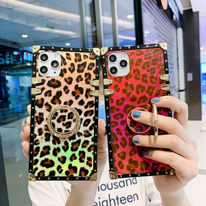 luxury laser leopard texture square phone case for iphone 13pro max 12 11 xs max xr x 7 8 plus glitter blu ray holder soft cover free global shipping