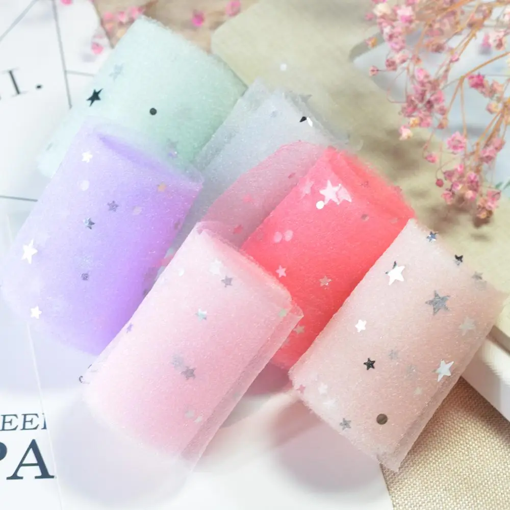 20 м рулон тюлевой ленты с проволокой и серебристыми блестками со звездами для