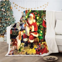 red christmas throw blanket santa claus warm sherpa fleece xmas blanket plush bedspread for kid child bed sofa car new year gift