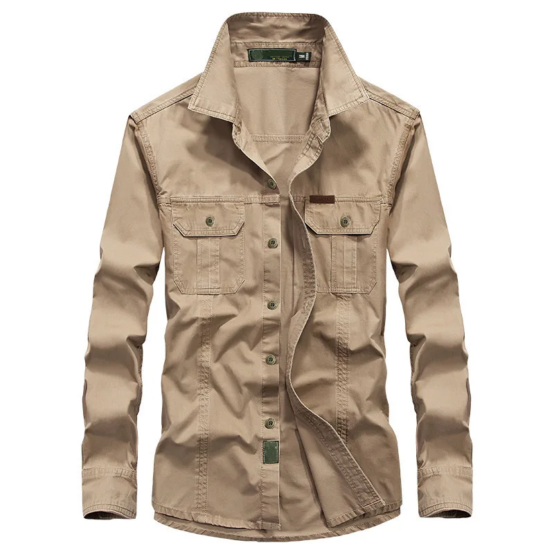 

Spring Autumn Men's Solid Cargo Cotton Tactical Military Shirts Long Sleeve Army Loose Work Cargo Shirts Man Plus Size 5XL 6XL