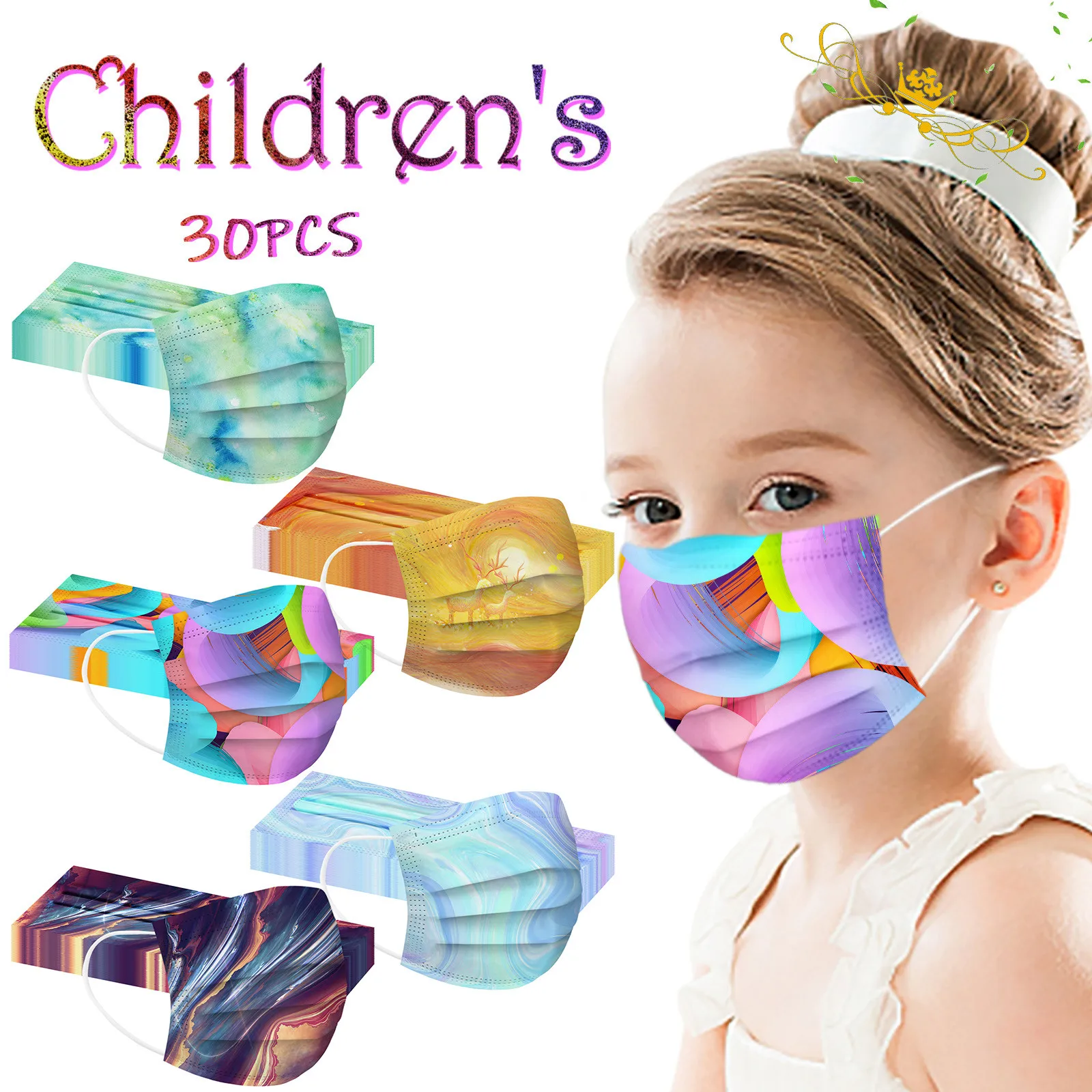 

30pcs Child Halloween Mask Disposable 3 Ply Ear Loop Girl Boy Face Mask Cosplay Protective Ultrathin Kid Mouth-muffle Mascarilla