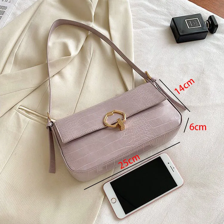 

Korean Ladies Underarm Bag Crocodile Pattern Leather Shoulder Bag Casual Messenger Ladies Small Square Bag Solid Color Handbag