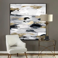 hand painted modern black and white gold foils abstract oil painting on canvas wall art pictures for living room home decor