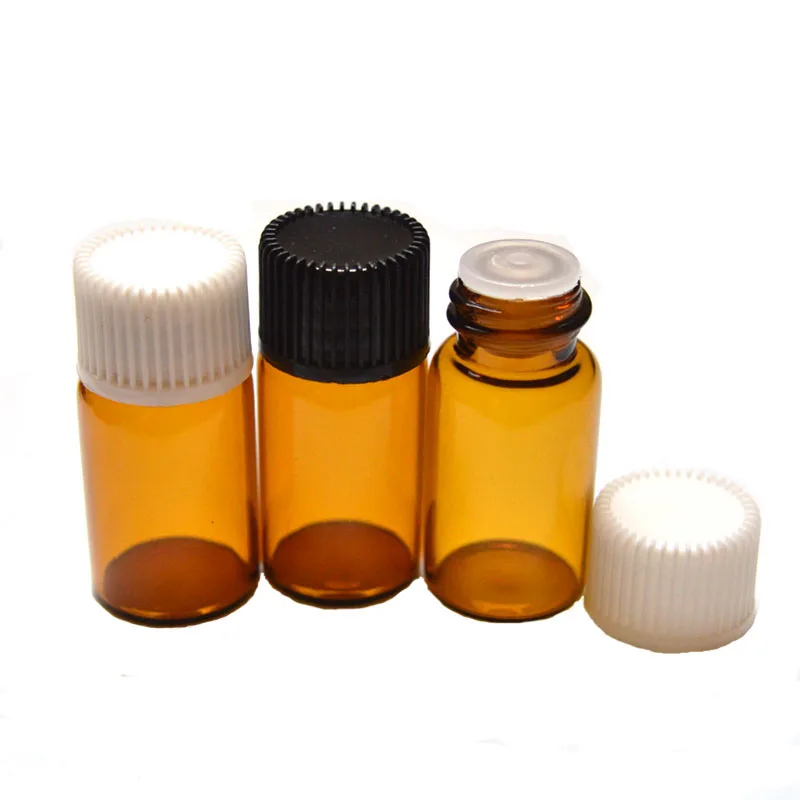 100pcs Small 3ml Amber Glass Essential Oil Bottle with Orifice Reducer Screw Cap Sample Vials | Красота и здоровье