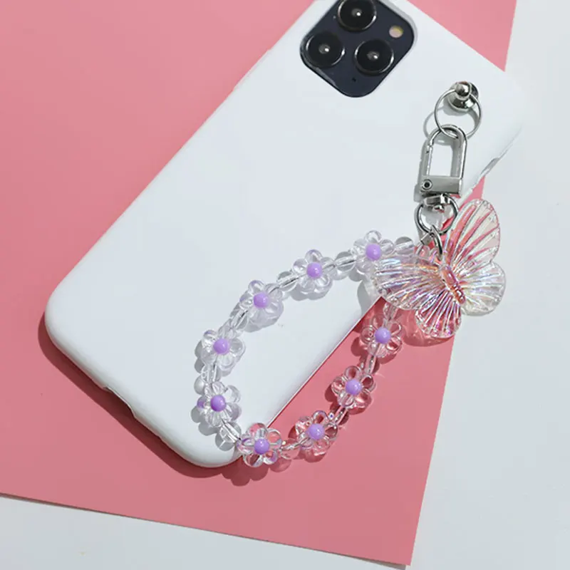 Милый бабочка цветок бусины шнурок для ключей цепи Женский брелок автомобиль