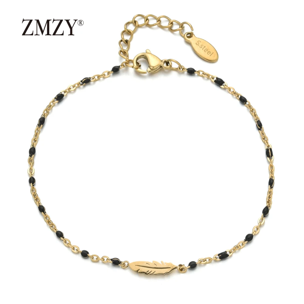 black ZMZY минимализм Bijoux Тонкий готический винтажный браслет с перьями для женщин очаровательный из нержавеющей стали цепочка ювелирные изделия подарок для девочек mujer pulseras - Окраска металла: black