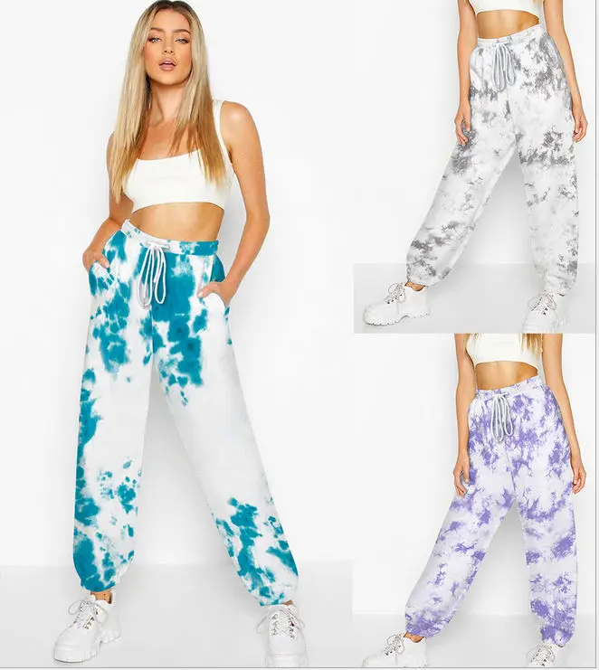 

Women Tie Dye Sweatpant, High Waist Drawstring Sporty Gym Athletic Fit Jogger Harem Lounge Trousers 2020 New Hot Six Color S-XL