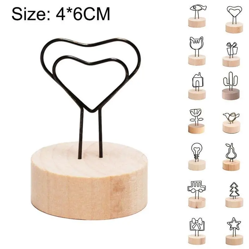

1Pc Wooden Base Wrought Iron Photo Holder Message Holder Ornaments Desktop Home Cute Decorations Holder E0O5 Party Memo Z6E4
