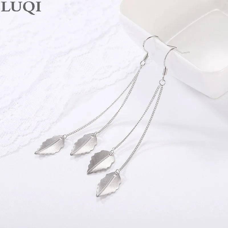 Женская модная Длинная подвеска в виде листьев из серебра пробы с серебряным