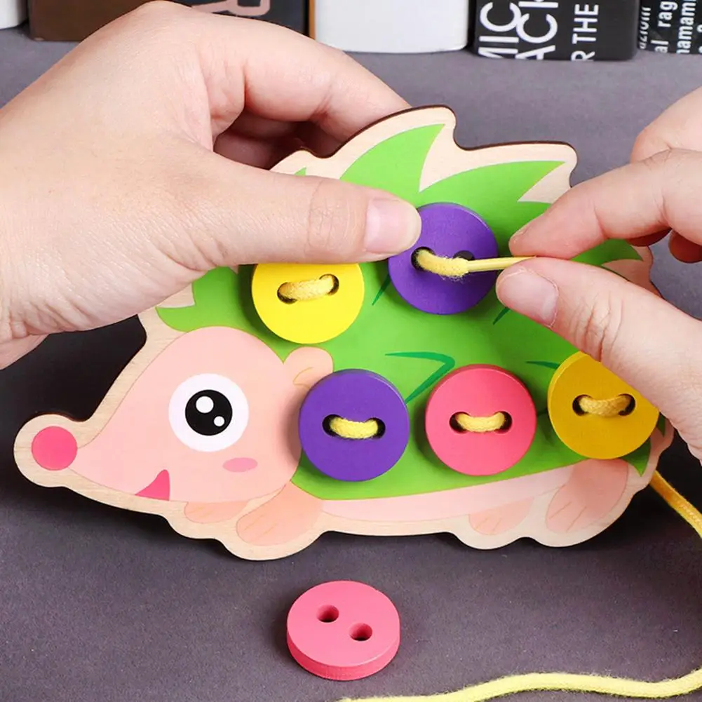 

Children Cartoon Hedgedog Dress Manual Threading Sewing Buttons Board Games Toys