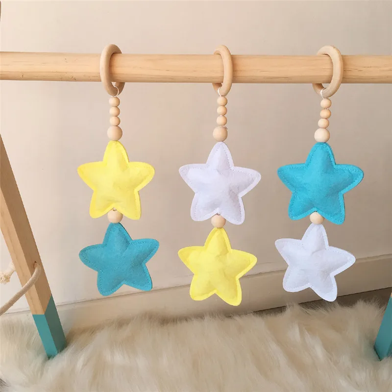 Nordic Wood Bead Garland Toy Kids Room Wall Decor Baby Gym Sensory Ring-pull Toys Play Tent Ornament Star Photography Prop