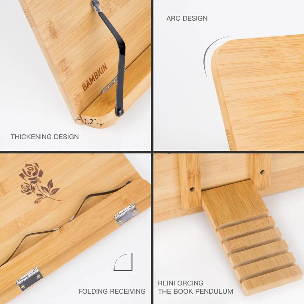 Бамбуковая подставка для книг регулируемая портативная складная настольная