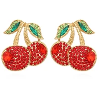personality creative rhinestone cherry earrings for woman exaggerated fruit shape earrings