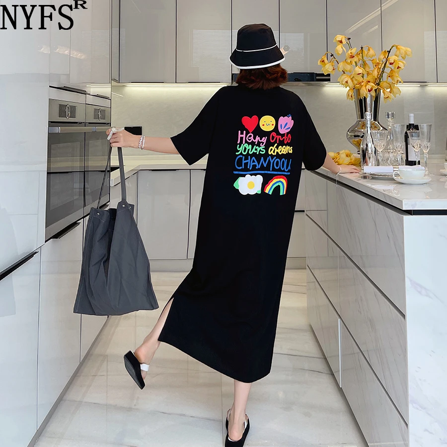 

NYFS Summer Dress 2022 Korea New Short Sleeve Woman Dress Vestidos Robe Elbise Fashion Three-dimensional Printing Long Dress