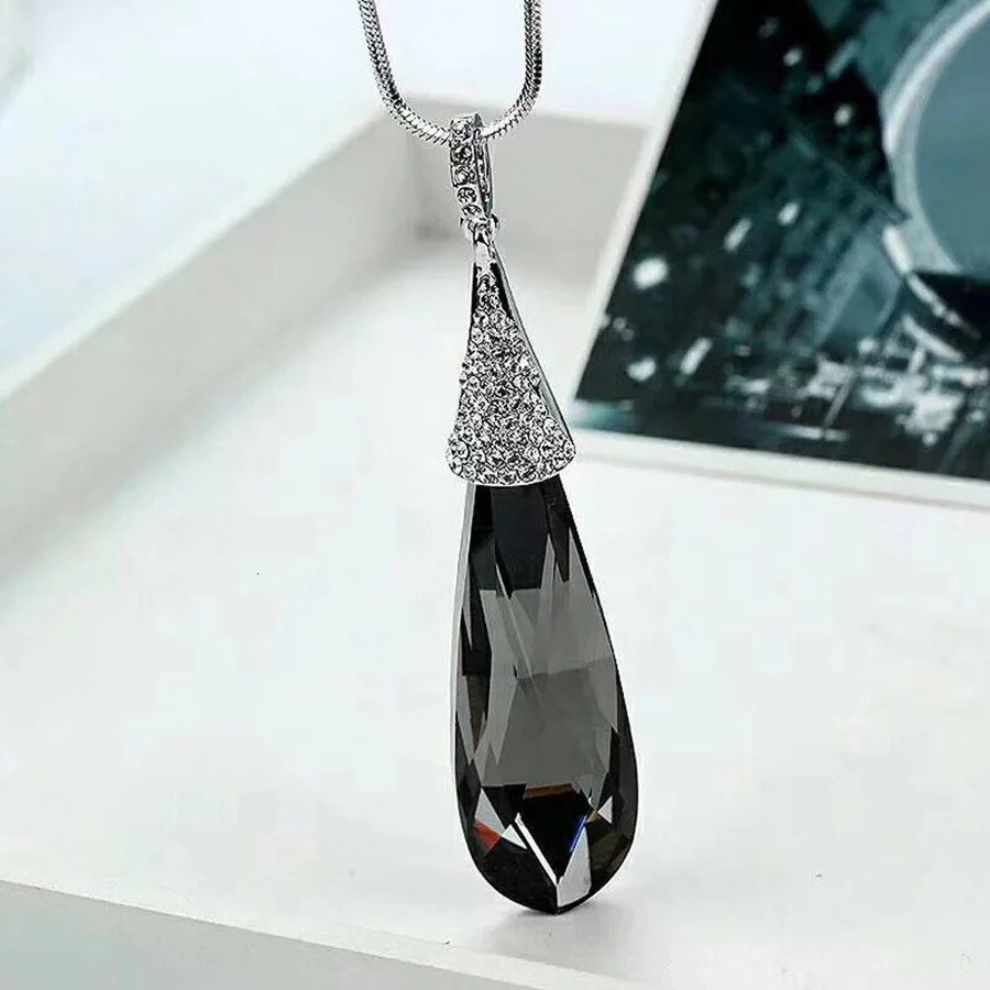 RAVIMOUR, корейские модные ювелирные изделия, женские ожерелья, подвески, большая капля воды, кристалл, Kolye, женская серебряная цепочка, длинное колье, Femme, Новинка