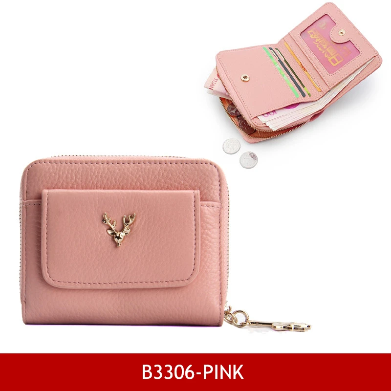 B3306-pink Женский кошелек BISON из джинсовой кожи на молнии, кошелек с карманом для монет, Женский Короткий держатель для карт carteira feminina B3276 - Цвет: B3306-pink