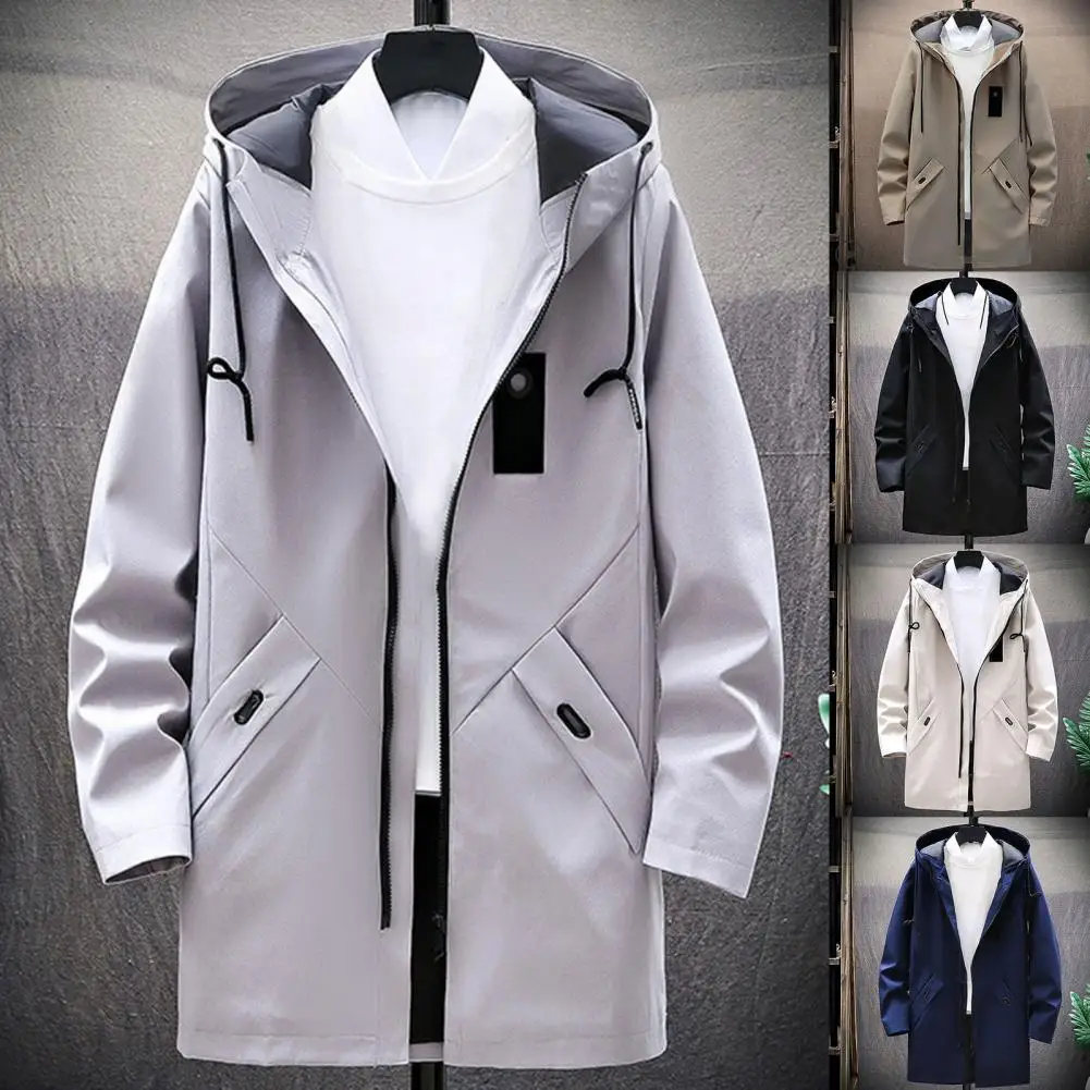 

Mens Casual Long Coat Solid Color All Match Hooded Long Winter Warm Jacket Hooded Windbreaker Streetwear Men's Clothing