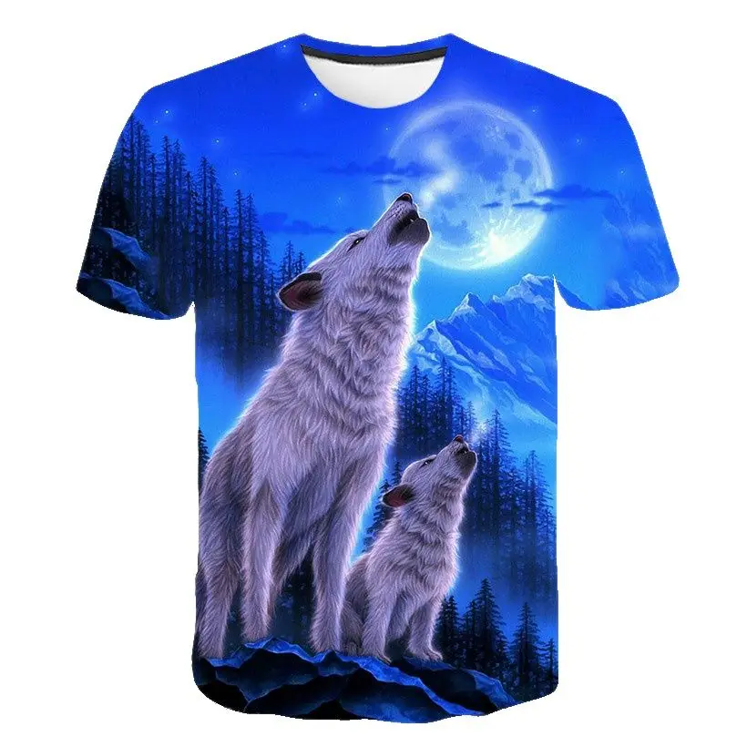 

Boys and Girls Short Sleeved T-shirt, Fashion Top, 3D Printed Wolf Animal Pattern, Cool and Interesting, 2021