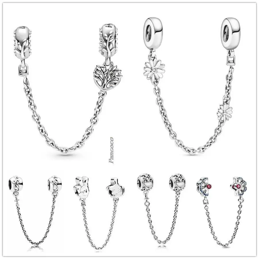 

Original 925 Sterling Silver Daisy Flower With Crystal Safety Chain Charm Bead Fit Pandora Bracelet & Necklace Jewelry