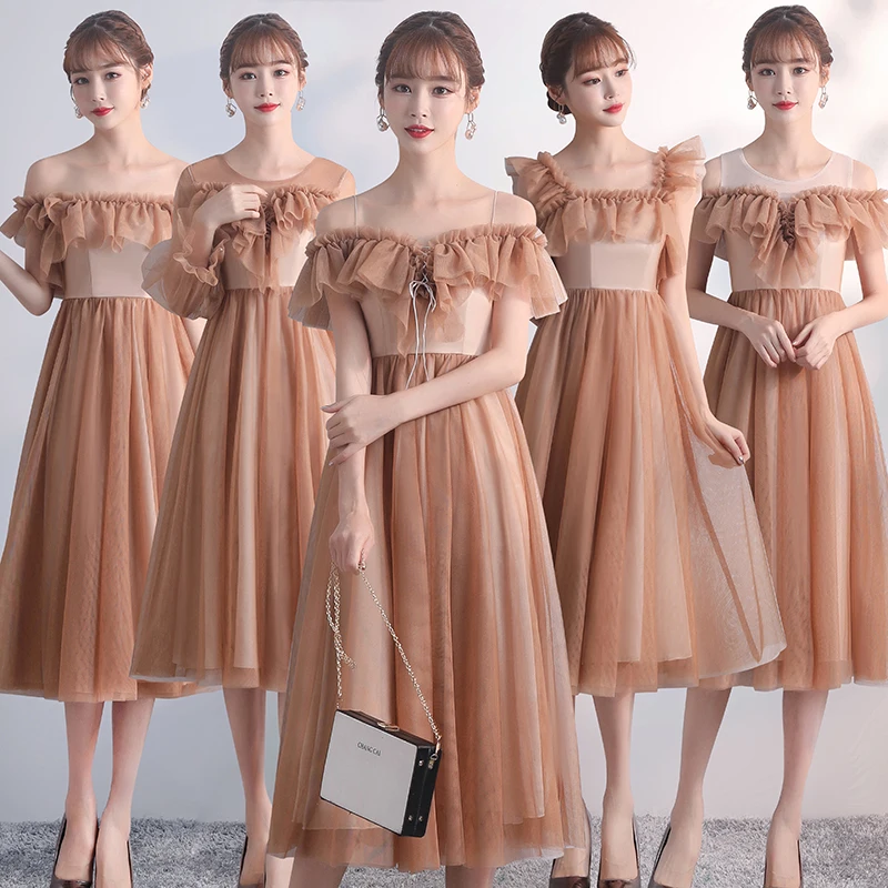 Платье подружки невесты цвета хаки элегантное платье длиной ниже колена размера