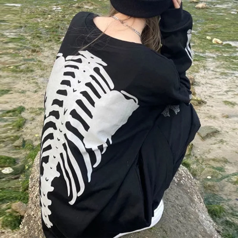 

HEFLASHOR Skull Oversized Hoodie Gothic Grunge Graphic Print y2k Casual Long Sleeve Punk Streetwear Harajuku E-girl Pullover