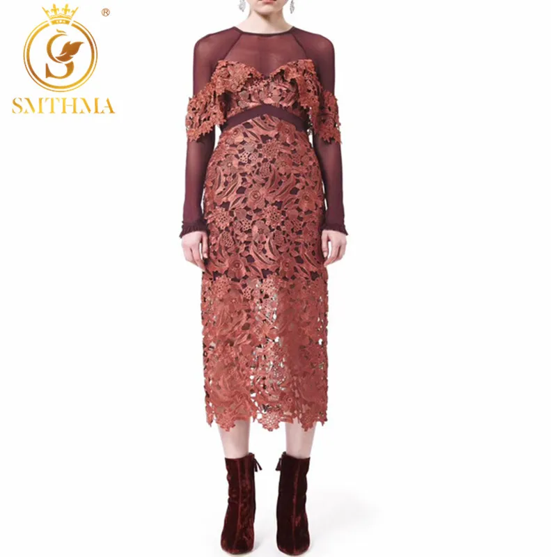 Весеннее летящее женское платье SMTHMA Высокое качество лоскутное с длинным