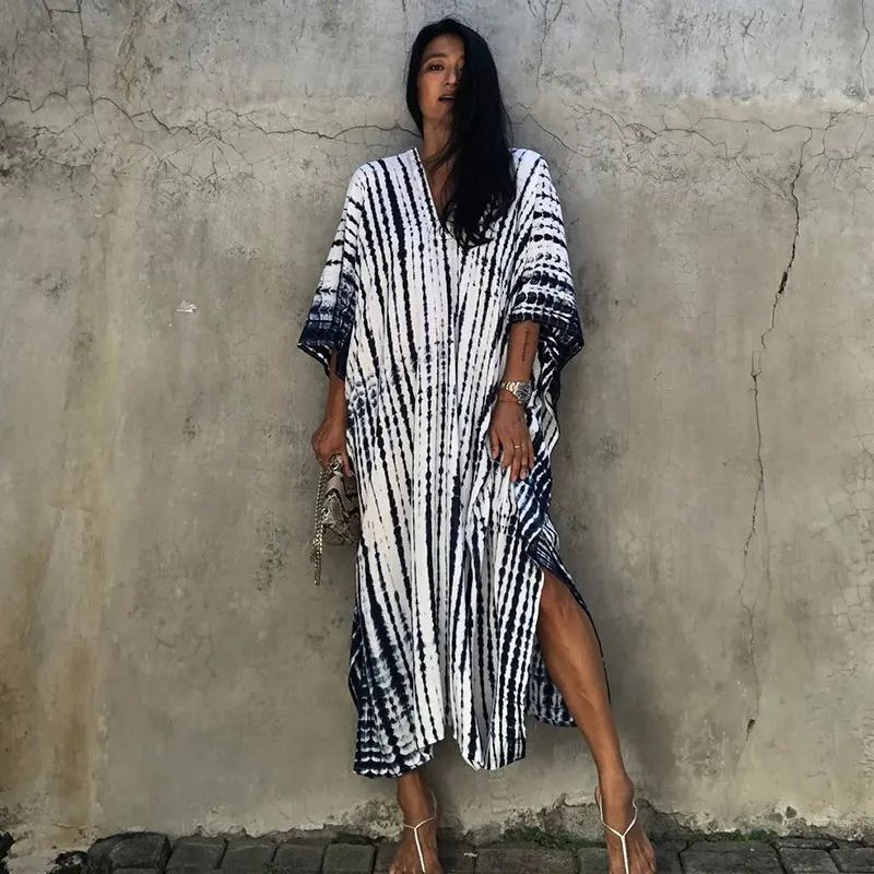 

Bohemian Printed 100% Cotton Swimsuit Cover Ups For Women Summer Loose Bathing Suit Tunic Beachwear Robe Tops Blouse Dress