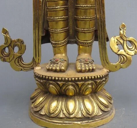 Tibet Refined Bronze Gilt Stand Kwan-Yin guanyin Bodhisattva Buddha statue |