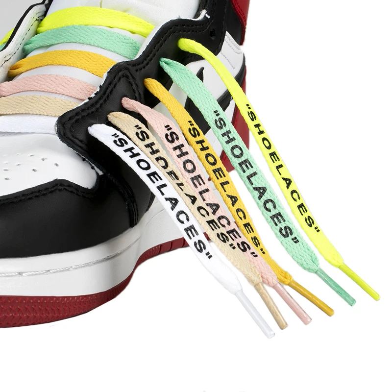

2021 New Laces for The Ten White Shoes Flat Lace Printed Signed Shoelace OW Shoelaces Black White Orange Green Purple Off Shoe