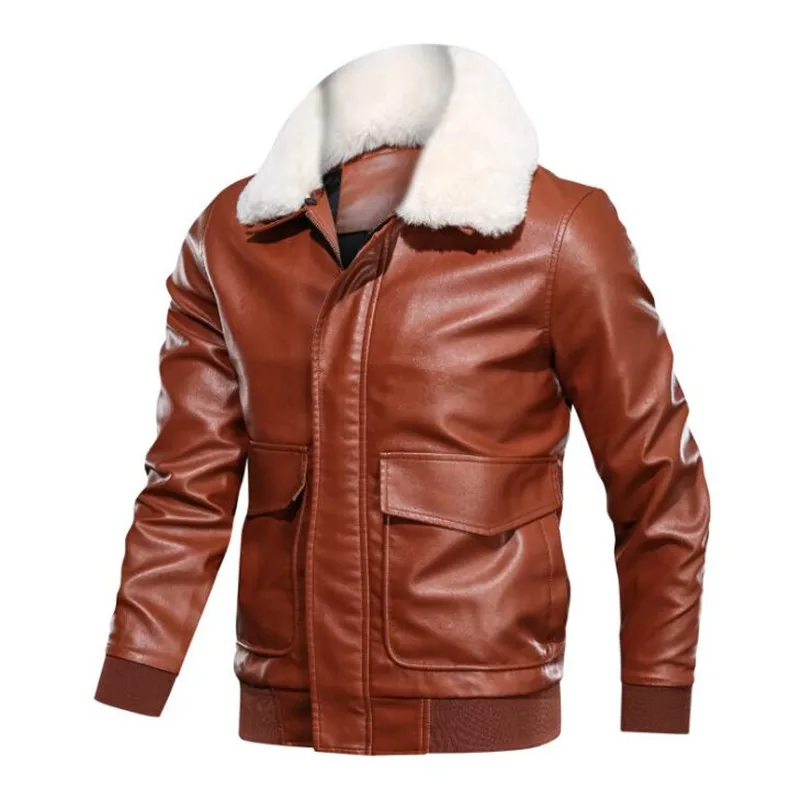 Мужская зимняя куртка из ПУ кожи со съемным шерстяным воротником | одежда