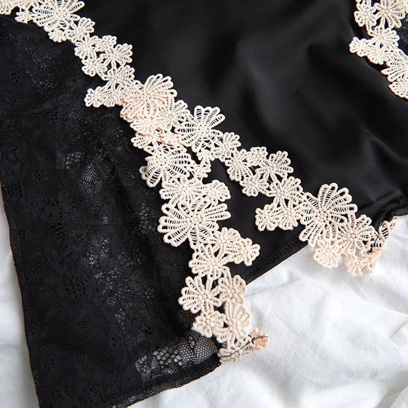 

New Flower Beauty Nuisette Sexy Nightwear Night Dress Black Silk Nightgowns Nighties for Women Sleepwear Vestido Interior Mujer