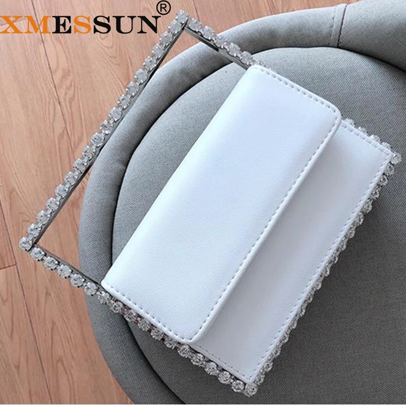 

Diamond Small Square Evening Bags for Women 2021 Trendy Chic Colour Rhinestone Metal Handle Dinner Clutch Purses And Handbags