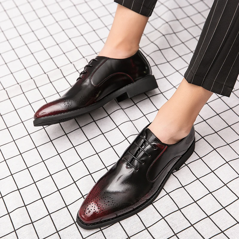 

Men Casual Natural Leather Formal Dresses Shoes Pointed Toe Top Quality Leather Classic Comfy Oxford Men Sukienka Wieczorowa