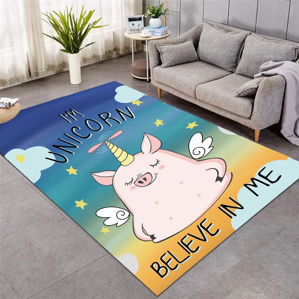 

Newest Pig Angel Living Room Rug Flying Unicorn Large Carpet Soft Cartoon Area Rug for Kid Horned Piglet Fashion Carpets