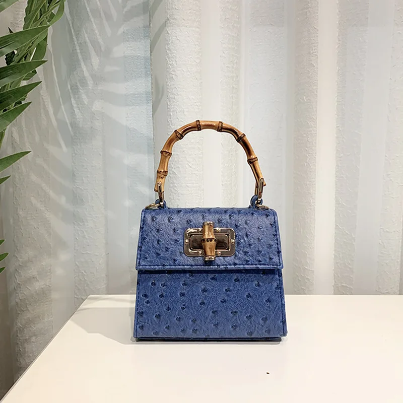 blue A Винтажные женские сумки с бамбуковой ручкой дизайнерский бренд Аллигатор сумки на плечо роскошные сумки через плечо из искусственной кожи маленькие кошельки из страуса - Цвет: blue A