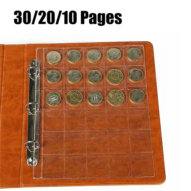 

30/20/10Pages Transparent 30 Pockets Collection Albums Book Loose Leaf for Coin Badges Medals Tokens Collecting Storage Holder
