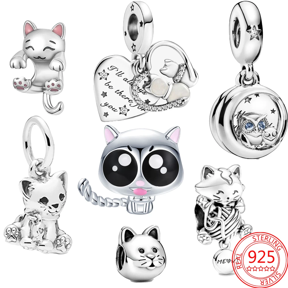 

New Arrivals 925 Sterling Silver Black Enamel Hi Kitty Cat Dangle Charm Fit Original Pandora Bracelet Fine Jewelry